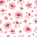 Seamless Pattern of Watercolor Light Pink Flowers