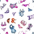 Seamless pattern with watercolor lingerie