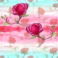 Seamless pattern. Watercolor. Magnolia - flowers and buds on a branch.Watercolor. The branches are blooming. Royalty Free Stock Photo