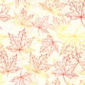 Seamless pattern with watercolor maple leaves