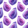 Seamless pattern watercolor mineral crystal purple amethyst isolated on white background. Hand-drawn gemstone object for