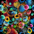 Seamless pattern of watercolor multicolored circles. Dark background. Vector illustration Royalty Free Stock Photo