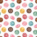 Seamless pattern with watercolor multicolored donuts isolated on white background Royalty Free Stock Photo