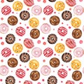 Seamless pattern with watercolor multicolored donuts isolated on white background Royalty Free Stock Photo