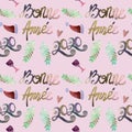 Seamless pattern watercolor NEW YEAR 2020 and Merry Christmas, Bonne Annee Royalty Free Stock Photo