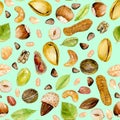 Seamless pattern with watercolor nuts