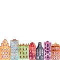 Seamless pattern of watercolor old europe houses