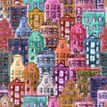 Seamless pattern of watercolor old europe houses