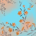 Seamless pattern watercolor orange flowers on a turquoise carrot background