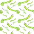 Seamless pattern Watercolor painted Funny bright cartoon insects collection. Worm, caterpillar on withe background Royalty Free Stock Photo