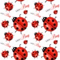 Seamless pattern Watercolor painted Funny bright cartoon insects collection. Ladybug with text on withe background Royalty Free Stock Photo