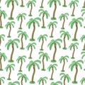 Seamless pattern with watercolor palm trees. Endless print vector texture. Travel tropical background.