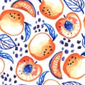 Seamless pattern with watercolor peaches