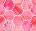 Seamless pattern with watercolor pink hexagons. Royalty Free Stock Photo