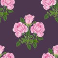 Hand-drawn watercolor pink roses seamless pattern