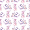 Seamless pattern with watercolor pointe shoes