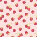Seamless pattern with watercolor raspberries isolated on pink background