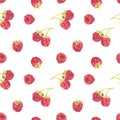 Seamless pattern with watercolor raspberries isolated on white background