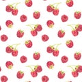 Seamless pattern with watercolor raspberries isolated on white background