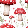 seamless pattern of watercolor red Agarics on white background Royalty Free Stock Photo