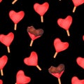 Seamless pattern with watercolor red hearts ice creams Royalty Free Stock Photo