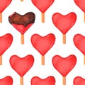 Seamless pattern with watercolor red hearts ice creams Royalty Free Stock Photo