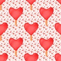 Seamless pattern with watercolor red hearts ice creams Royalty Free Stock Photo