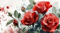Seamless pattern with watercolor red roses. Hand-drawn illustration. Generative AI Royalty Free Stock Photo