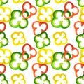 Seamless pattern with watercolor red, yellow and green pepper rings Royalty Free Stock Photo