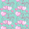 Seamless pattern Watercolor ribbon heart, love letter Greeting card concept. Wedding or Valentine`s Day banner, poster Royalty Free Stock Photo
