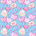 Seamless pattern Watercolor ribbon heart, love letter Greeting card concept. Wedding or Valentine`s Day banner, poster