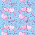 Seamless pattern Watercolor ribbon heart, love letter Greeting card concept. Wedding or Valentine`s Day banner, poster Royalty Free Stock Photo