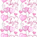 Seamless pattern Watercolor ribbon heart, love letter Greeting card concept. Wedding or Valentine`s Day banner, poster Royalty Free Stock Photo