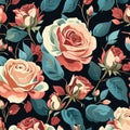 Seamless pattern with watercolor roses. Hand-drawn illustration. AI generated animal ai Royalty Free Stock Photo