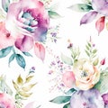 Seamless pattern with watercolor roses. Hand-drawn illustration. Generative AI Generative AI Royalty Free Stock Photo