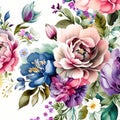 Seamless pattern with watercolor roses. Hand-drawn illustration. generative AI Generative AI Royalty Free Stock Photo