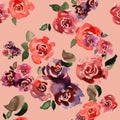 Seamless pattern of watercolor roses on a pink background