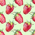 Seamless pattern watercolor slice strawberry with green leaves isolated on white background. Hand-drawn sweet summer Royalty Free Stock Photo