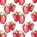 Seamless pattern watercolor slice strawberry with green leaves isolated on white background. Hand-drawn sweet summer Royalty Free Stock Photo