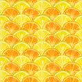 Seamless pattern with watercolor slices of lemon and orange Royalty Free Stock Photo