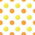 Seamless pattern with watercolor slices of lemon and orange Royalty Free Stock Photo