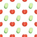 Seamless pattern with watercolor slices of tomatoes and cucumbers Royalty Free Stock Photo