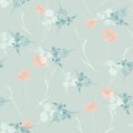 Seamless pattern of watercolor small wild orange flowers and blue bouquets on a light turquoise background Royalty Free Stock Photo