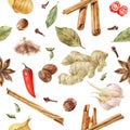 Seamless pattern with watercolor spices