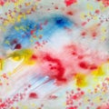 Seamless pattern of watercolor stains, drops, drips. Yellow, red, blue. Royalty Free Stock Photo