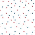 Seamless pattern with watercolor stars painted on a white background.