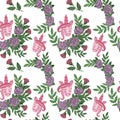 Seamless pattern with watercolor unicorn with floral wrame