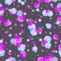 Seamless pattern with the watercolor violet, blue and purple bubbles, hand drawn on a dark background