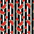 Seamless pattern with watercolor watermelon