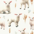 Seamless pattern with watercolor white lamb on white background. Royalty Free Stock Photo